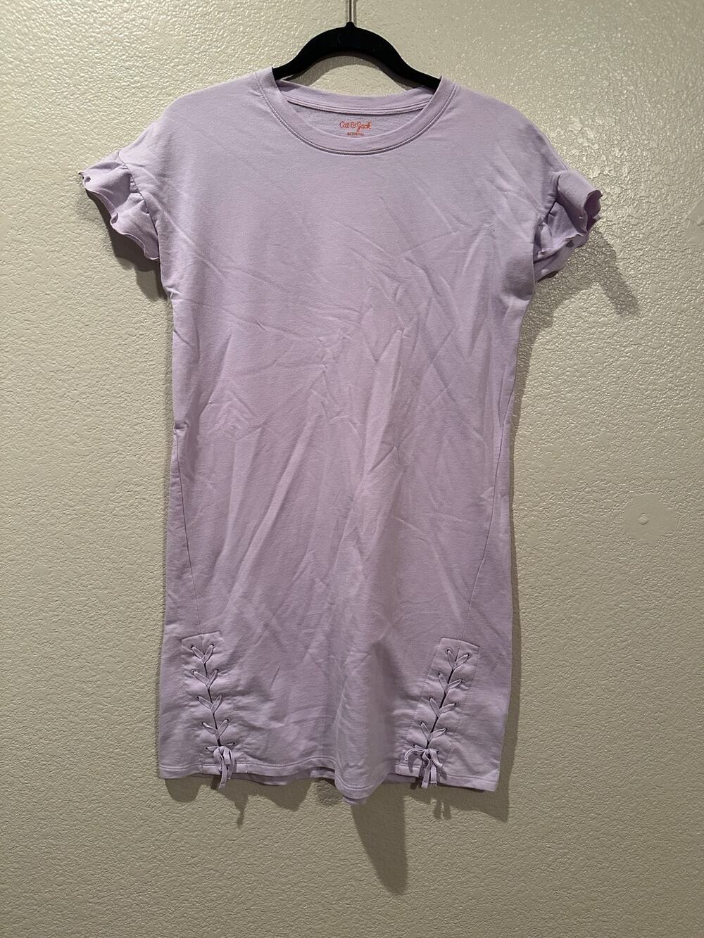 Jack & Cat Lavender Flutter Sleeve Lattice Tie Sides T-shirt Dress XL 14/16